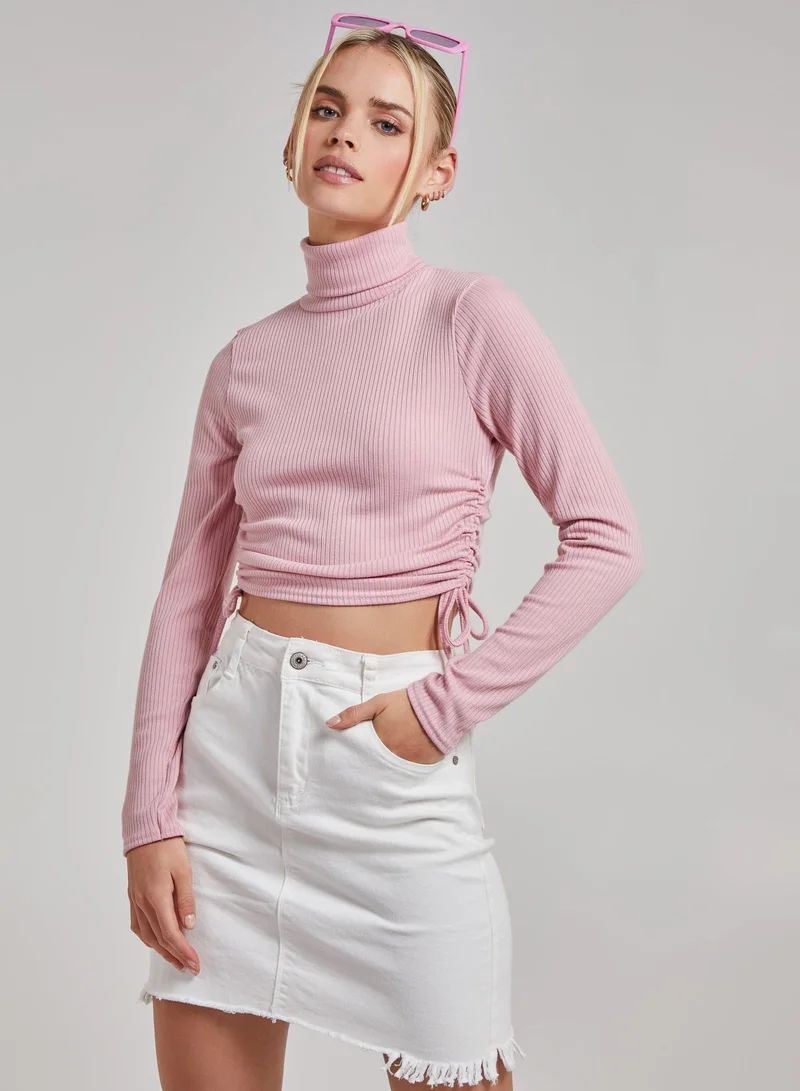 Pink Vanilla  Ruched Crop Ribbed Top for Women | Best Price UAE