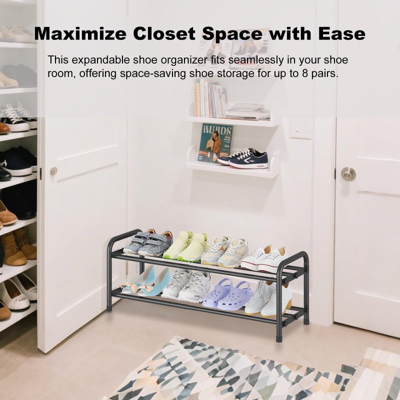 KANAV 2-Tier Expandable Shoe Rack, Adjustable Shoe Organizer & Storage for Closet, Small Space Saving Shoe Rack for Entryway, Bedroom, or Office â€“ Sturdy & Durable Design - Image 2