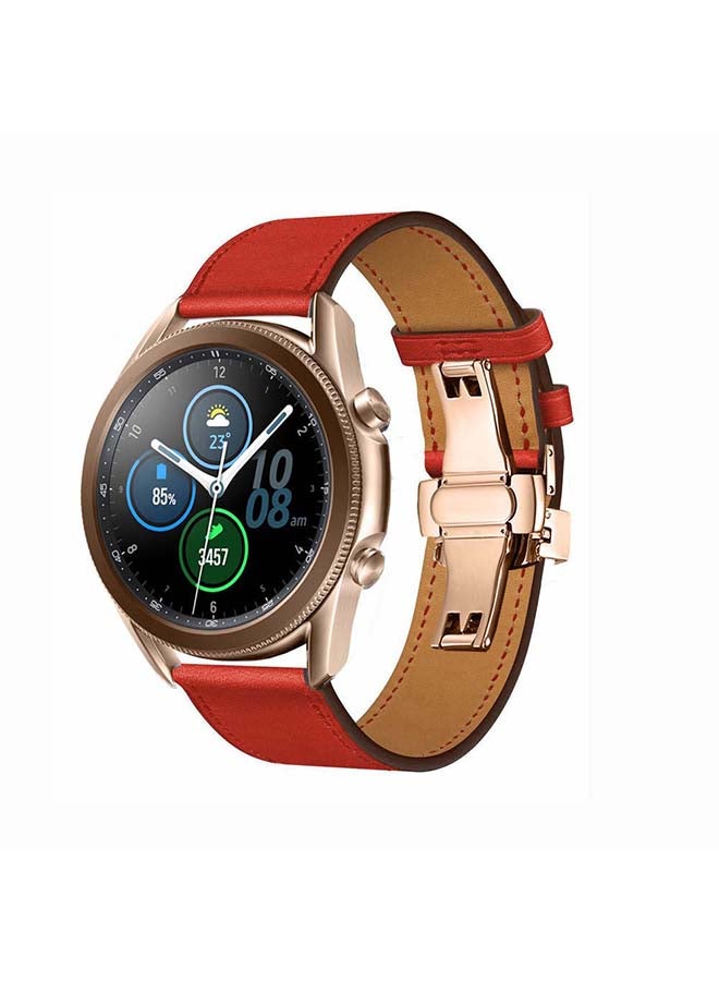 Perfii Genuine Leather Replacement Band for Samsung Galaxy Watch3 45mm Red - Image 2