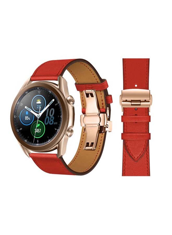 Perfii Genuine Leather Replacement Band for Samsung Galaxy Watch3 45mm Red - Image 1