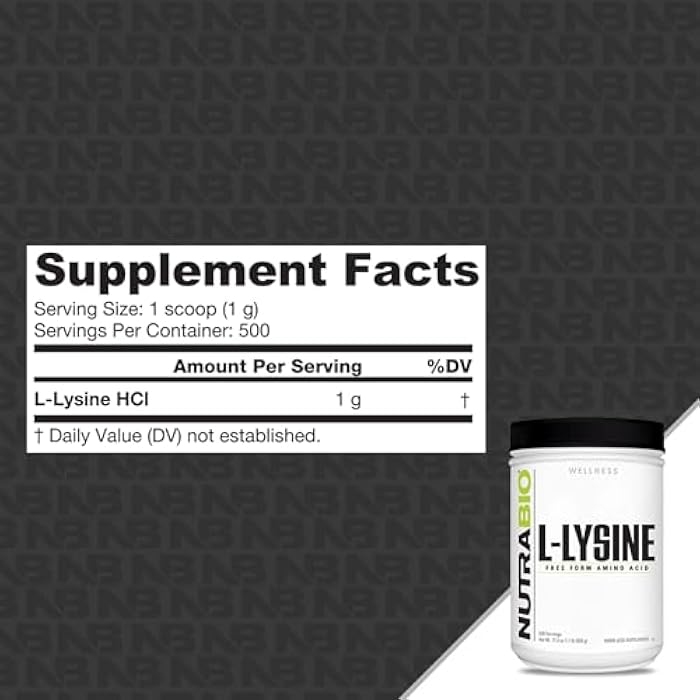 NutraBio L-Lysine Powder 500g – Essential Amino Acid for Protein Metabolism, Collagen Support, & Immune Health – Pure, Unflavored, Non-GMO, Vegan- 500 Servings - Image 2