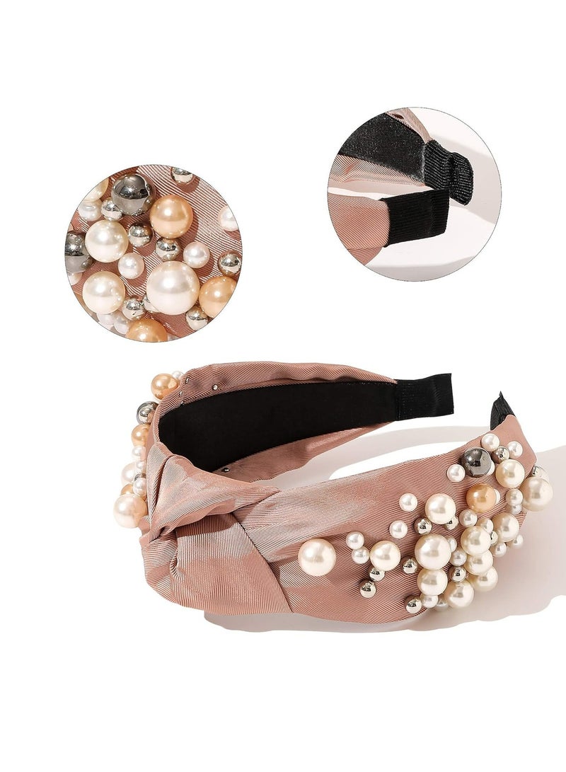 Oasisgalore Headbands - Knotted Pearl Hair Accessories Hairbands for Girls No Slip Fashion Cute Headband Gift for Women - Image 2