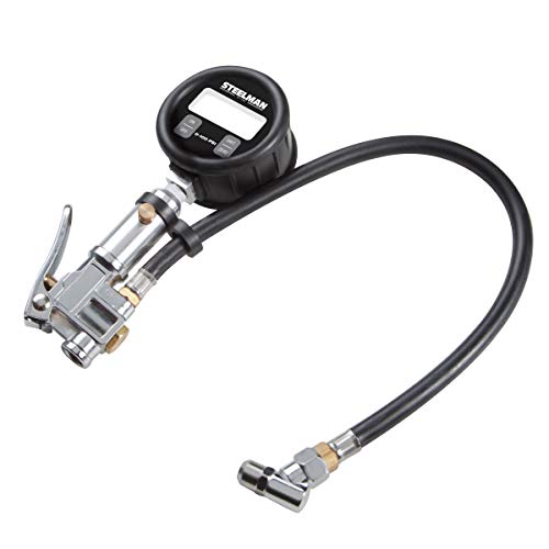 Steelman High Accuracy Digital Gauge Tire Inflator 0100 psi EasyRead LCD Screen Displays Measurements in psi Bar kPa or kgfcm2 18Inch Hose Protective Casing Battery Included