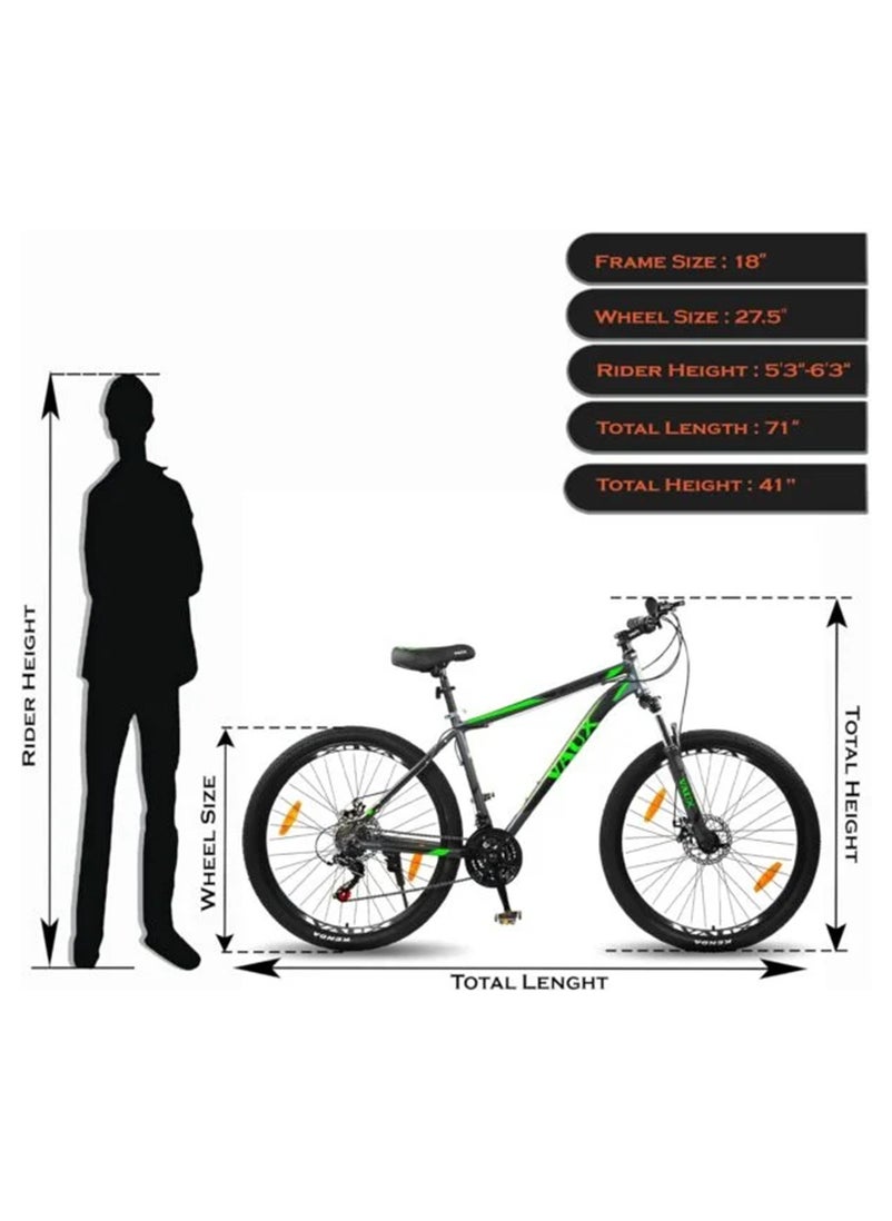 Vaux دراجة Vaux X-Mount Gear Cycle للرجال مقاس 27.5T بإطار من سبائك الألومنيوم وفرامل قرصية - دراجة جبلية متعددة السرعات للبالغين مع 21 ترسًا من شيمانو - نظام تعليق قابل للقفل - إطارات Kenda - رمادية  - Image 3
