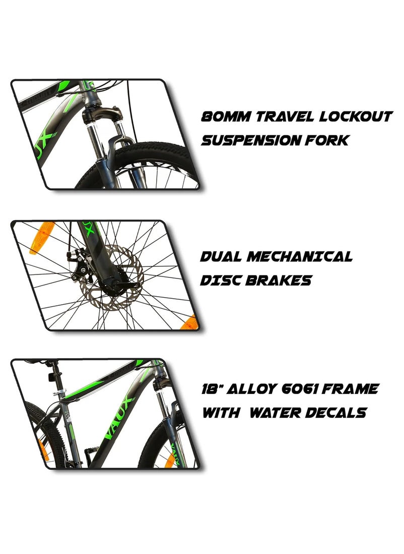 Vaux دراجة Vaux X-Mount Gear Cycle للرجال مقاس 27.5T بإطار من سبائك الألومنيوم وفرامل قرصية - دراجة جبلية متعددة السرعات للبالغين مع 21 ترسًا من شيمانو - نظام تعليق قابل للقفل - إطارات Kenda - رمادية  - Image 4