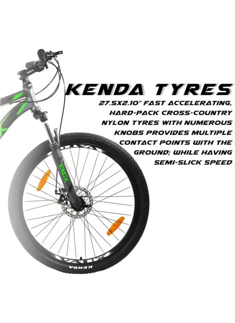 Vaux دراجة Vaux X-Mount Gear Cycle للرجال مقاس 27.5T بإطار من سبائك الألومنيوم وفرامل قرصية - دراجة جبلية متعددة السرعات للبالغين مع 21 ترسًا من شيمانو - نظام تعليق قابل للقفل - إطارات Kenda - رمادية  - Image 2