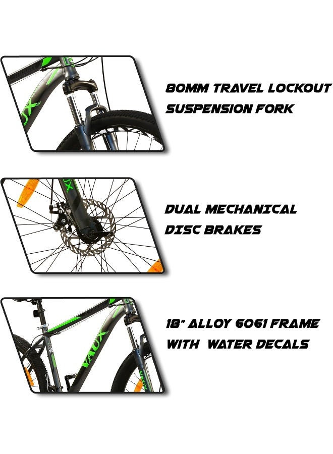 Vaux X-Mount Gear Cycle For Men 27.5T With Aluminium Alloy Frame And Disc Brakes, Multispeed Mtb For Adults With 21 Shimano Gears, Lockout Suspension, Kenda Tyres - Image 4