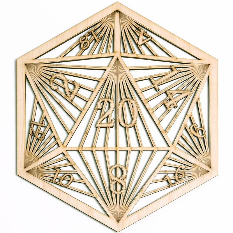 Fourth Level MFG 12 D20 Wood Wall Art DND Artwork 2D 20Sided Dungeon Die Hanging Home Decor Board Game Art