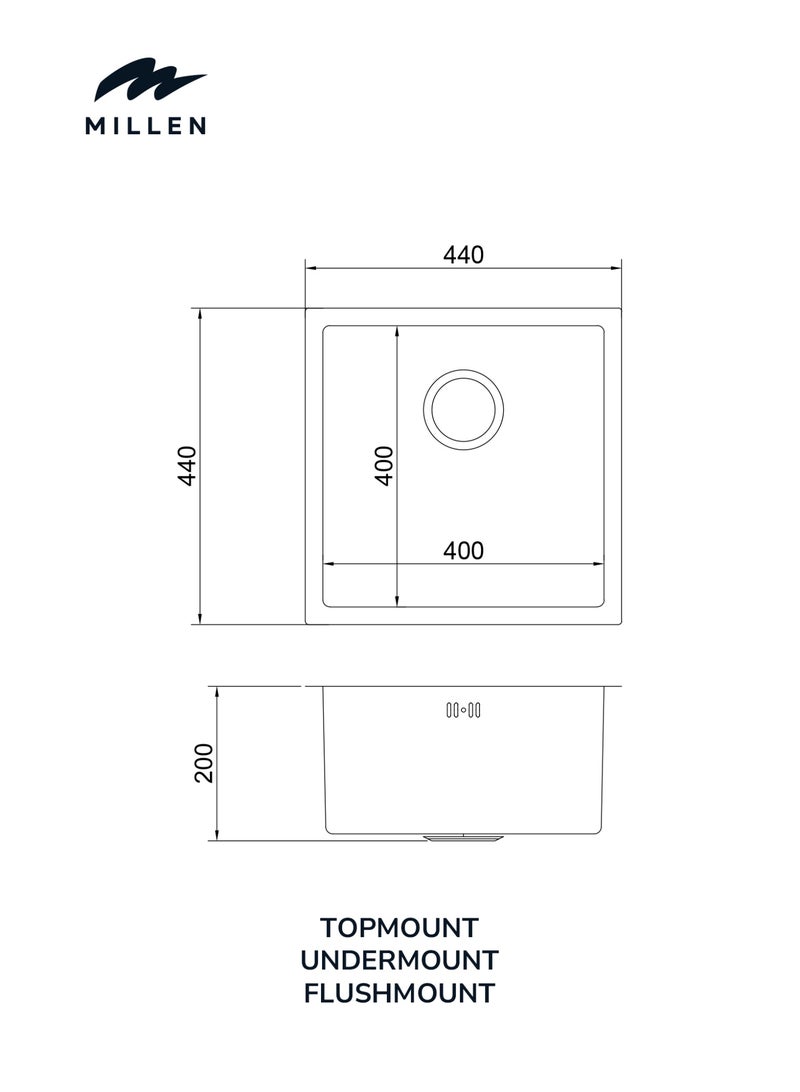 ميلين حوض غسيل فردي فاخر مثبت أسفله وأعلى - فولاذ مقاوم للصدأ 304، عازل للصوت، بلمسة نهائية ساتانية - MS4408، ضمان لمدة 3 سنوات - Image 5