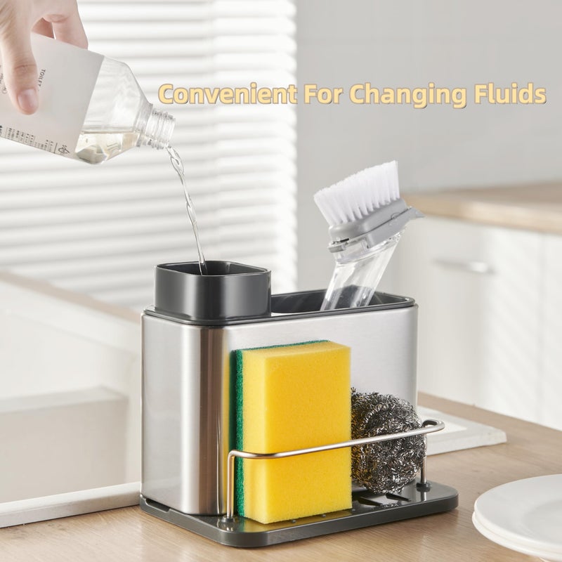 LIBODOUR Soap Dispenser for Kitchen & Bathroom Sink,3-in-1 Sponge Holder for Kitchen, Organizer Dish Soap Dispenser,Sink Caddy,Stainless Steel Dish Brush Scrubber with Sponge Holder - Image 5
