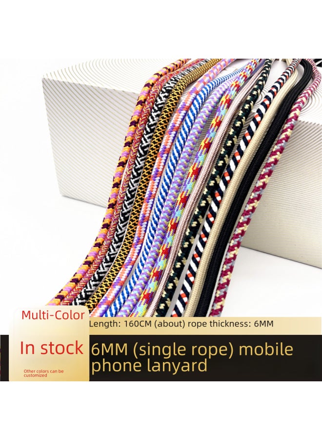 6mm Slung Rope Rope Color Braided Rope DIY Mobile Phone Case Lanyard Adjustment Anti-lost Rope 160cm-Specifications:17# White Gray Fine Lines (single Rope 160cm) - Image 2