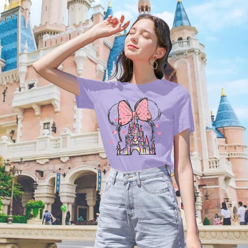TAOHONG Women Magic Kingdom Shirt Castle Graphic Shirts Casual Family Vacation Holiday T Shirt Cute Short Sleeve Tee Top Purple - Image 2