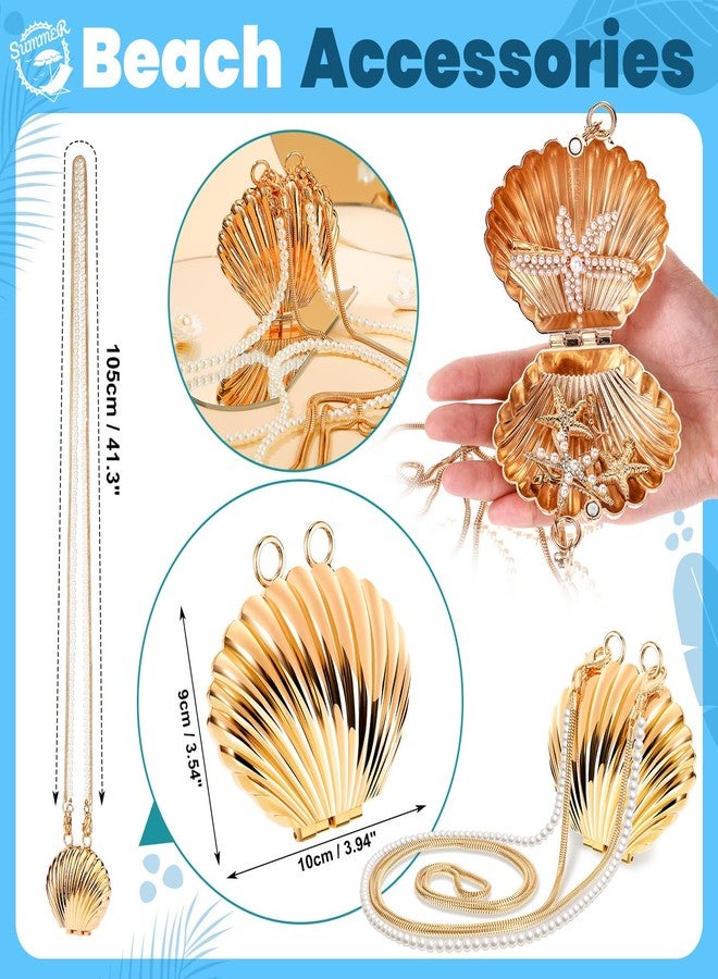 Skicuff زي حورية البحر من سكيكوف مكون من 7 قطع للنساء، يتضمن قلادة من الصدف، وأقراط، وحقيبة يد، ومشبك شعر على شكل نجم البحر، وتنورة كروشيه حورية البحر، وحمالة صدر من الصدف، وإكسسوارات صيفية للشاطئ، مقاس واحد، لؤلؤ صناعي، وأحجار الراين الراتنجية، وصدف، ومعدن. - Image 4