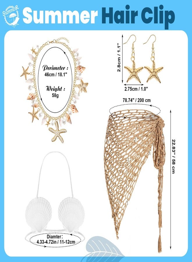 Skicuff زي حورية البحر من سكيكوف مكون من 7 قطع للنساء، يتضمن قلادة من الصدف، وأقراط، وحقيبة يد، ومشبك شعر على شكل نجم البحر، وتنورة كروشيه حورية البحر، وحمالة صدر من الصدف، وإكسسوارات صيفية للشاطئ، مقاس واحد، لؤلؤ صناعي، وأحجار الراين الراتنجية، وصدف، ومعدن. - Image 2