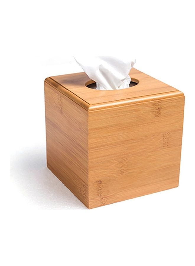 Loquat Square Shape Wooden Tissue Paper Holder Brown 12.5 x 12.5 x 12.5cm