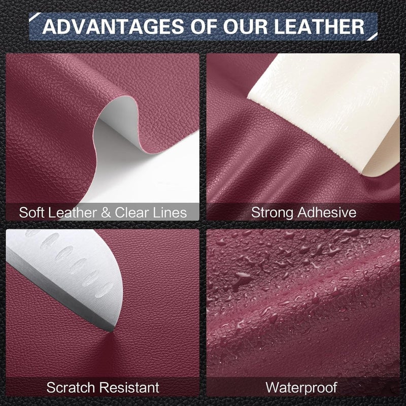 LIVECOOL Large Self-Adhesive Faux Leather Repair Patch Suitable for Sofa-Office Chair-Motorcycle Seat-Car-Chair-Furniture Repair - Quick Fix Leather Repair Patch (Maroon Leather 12 by 36(2pc)) - Image 4