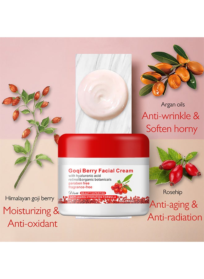 Disaar Goji Berry Facial Cream, Anti-Aging Moisturizer with Hyaluronic Acid, Antioxidant Berry Face Cream For Wrinkle Reduction, Skin Tightening, and Firming, Day Cream For Fine Lines And Age Spots, 100G - Image 2