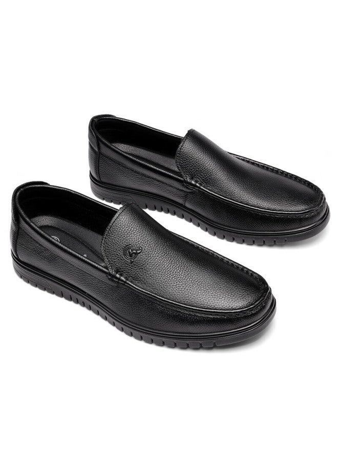 Strongman Qiangren Men's Plus Size Casual Shoes Convenient Slip-on Style Top Layer Cowhide Daily Leisure Shoes Extra Large Size Comfortable Simple Low-cut Driving Leather Shoes Jda351062 Black Size 46 - Image 3