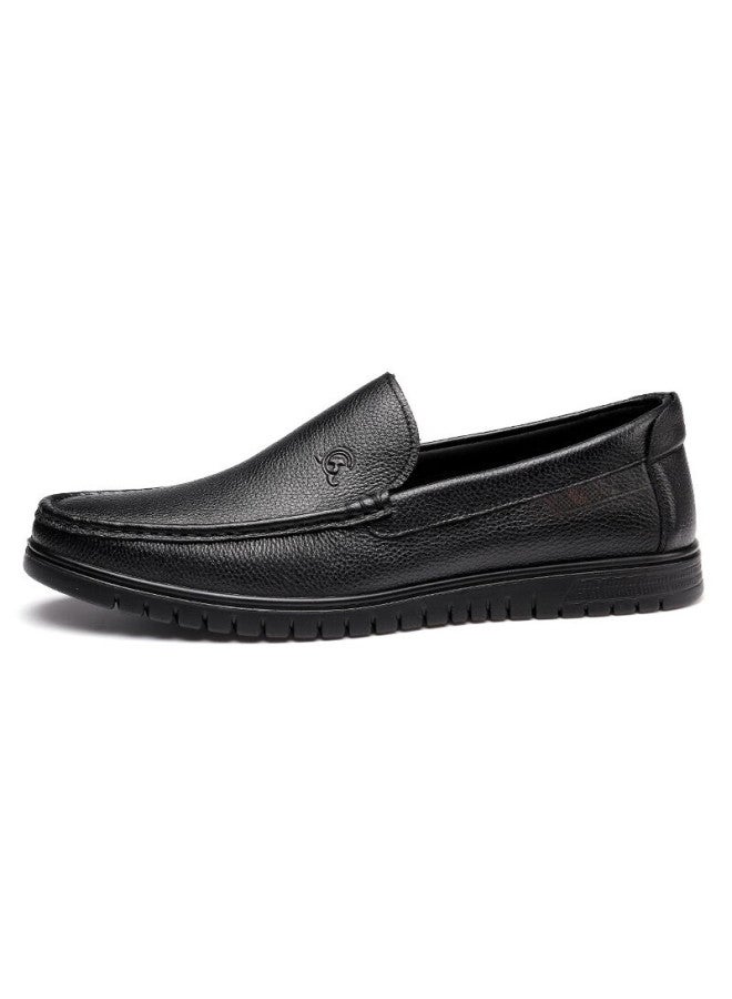 Strongman Qiangren Men's Plus Size Casual Shoes Convenient Slip-on Style Top Layer Cowhide Daily Leisure Shoes Extra Large Size Comfortable Simple Low-cut Driving Leather Shoes Jda351062 Black Size 46 - Image 1