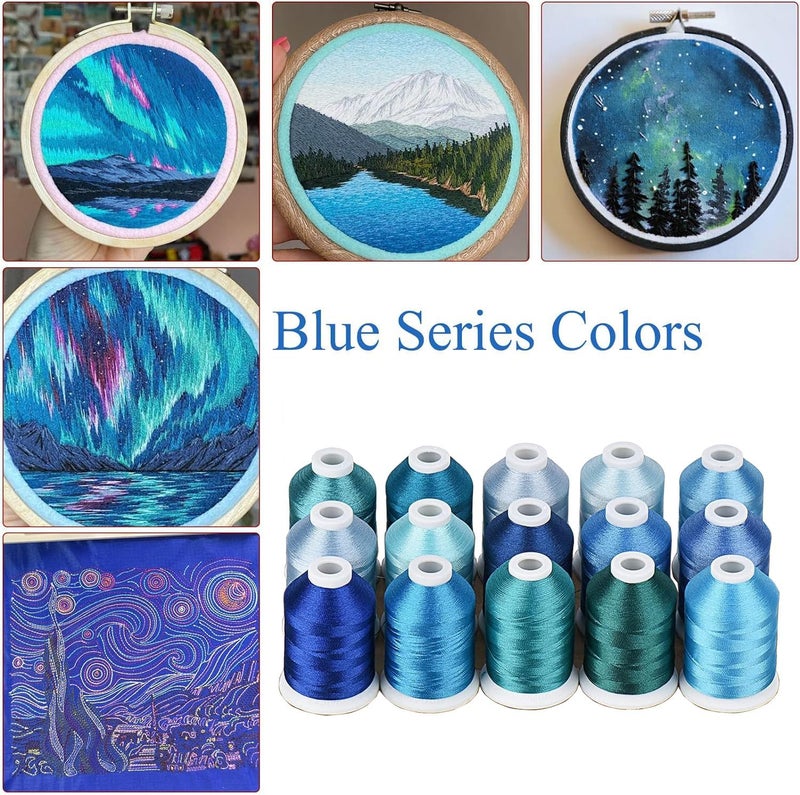 simthread Machine Embroidery Thread with Storage Box 1000M (1100Y) Polyester 15 Spools Set for Embroidery Sewing Machine (Blue) - Image 2