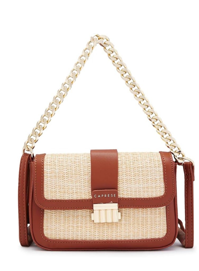 Caprese Georgia Sling Small Brown Stylish crossbody sling bag with raffia finish, adjustable strap, ideal for casual outings - Image 1