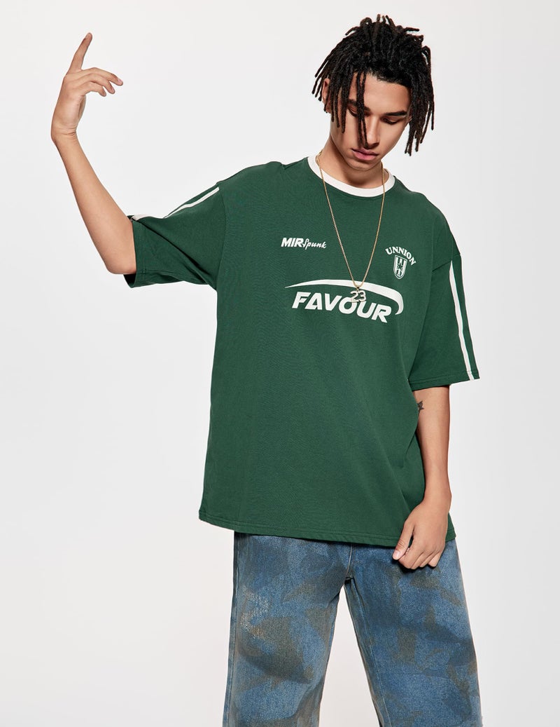 Vamtac Patchwork Racing T Shirt Y2K Vintage Oversized Graphic Tees Contrast Color Stripe Half Sleeve Unisex Streetwear Top DarkGreen X-Large - Image 2