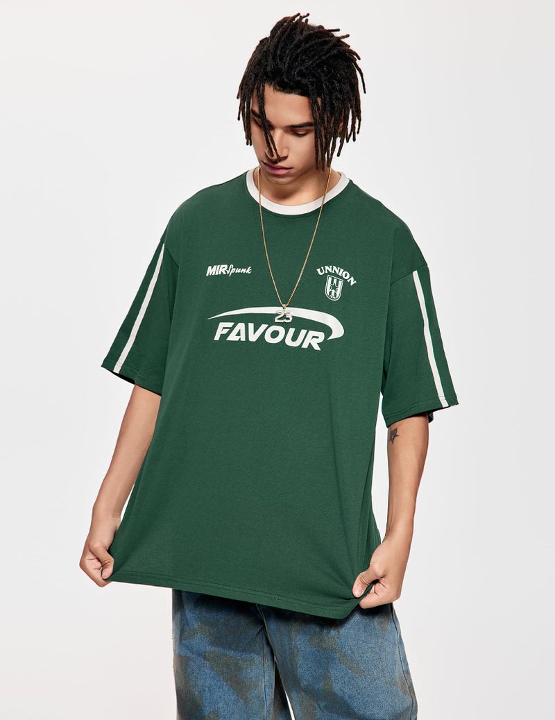Vamtac Patchwork Racing T Shirt Y2K Vintage Oversized Graphic Tees Contrast Color Stripe Half Sleeve Unisex Streetwear Top DarkGreen X-Large - Image 4