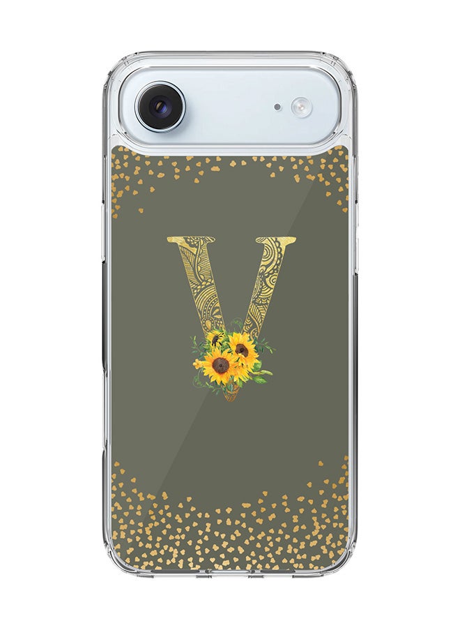 Stylizedd Classic Clear MagSafe Case for iPhone 17 Air , Hybrid Soft Case Flexible Edges Anti Drop TPU PC Gel Thin Transparent Cover [ Designed for iPhone 17 Air ] - Custom Monogram Initial Letter Floral Pattern Alphabet - V  (Olive Green )