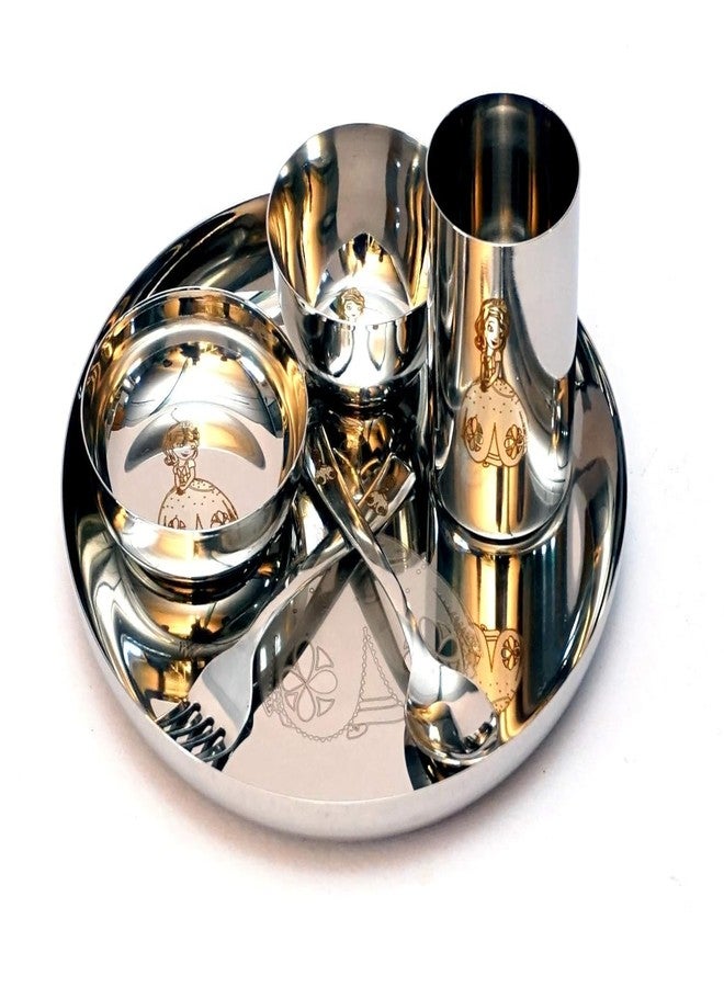 F Studio Laser Print Stainless Steel Round Lunch & Dinner Set for Kids Dinner Plate Cartoon - (6 Piece Set) - Image 3