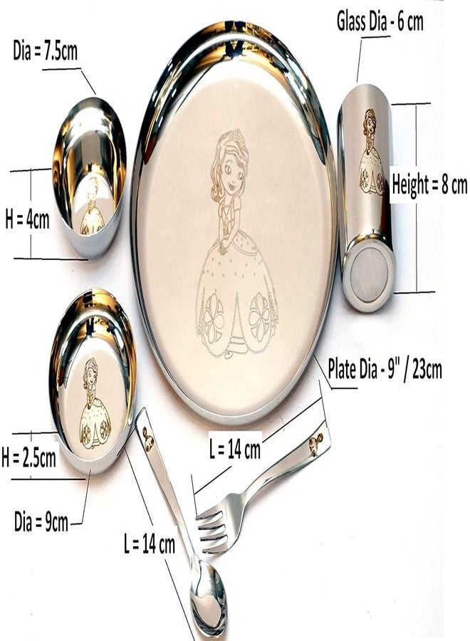 F Studio Laser Print Stainless Steel Round Lunch & Dinner Set for Kids Dinner Plate Cartoon - (6 Piece Set) - Image 2