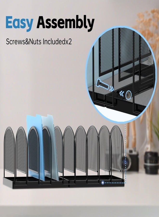 SUPEASY File Organizer for Desk, 9-Section Mesh Desk Organizer, Vertical File Holder Desktop Organizer File Sorter, File Folder Holder for Office Supplies, Black - Image 3