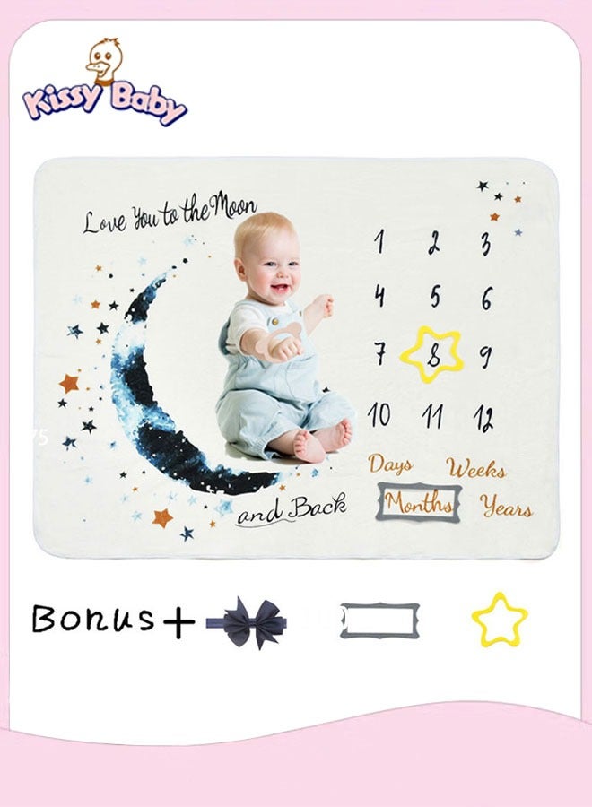Kissy Baby Baby Monthly Milestone Blanket,Photo Blankets for Newborn Shower, Monthly Blanket for Days Weeks Months Year Baby Photography (75 * 100CM) - Image 1