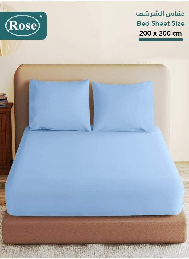 Rose Rose Luxurious Plain Fitted Sheet with Deep Pockets and Pillow Cases, Bed Sheet 3-Pieces Set, Soft & Cozy Microfiber Breathable and Cooling, King Size 200x200 cm, Light Blue  - Image 1