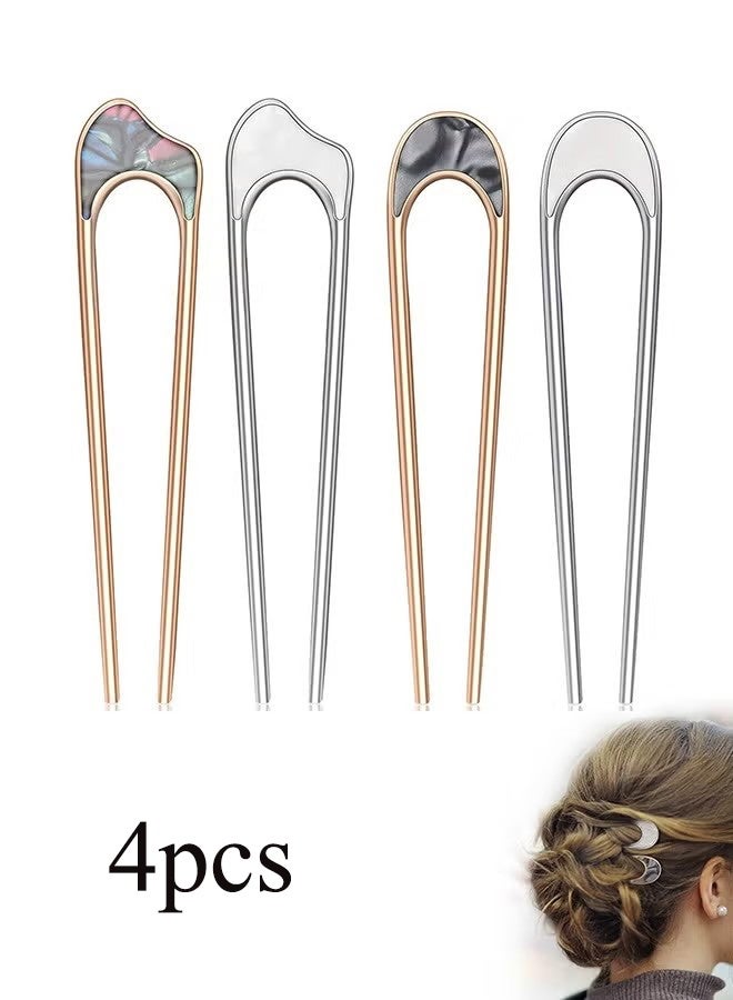 YJ 4 Pcs Metal U Shaped Hair Pins, Vintage French Hair Fork for Thick Medium Hair, Hair Pin Hairstyle Chignon for Women Girls (Gold+Silver) - Image 1