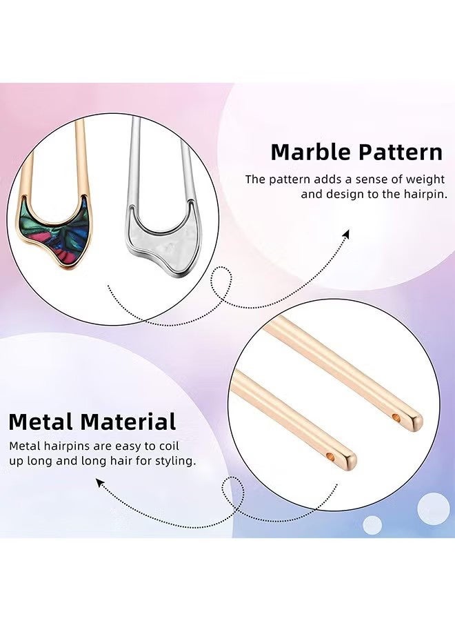 YJ 4 Pcs Metal U Shaped Hair Pins, Vintage French Hair Fork for Thick Medium Hair, Hair Pin Hairstyle Chignon for Women Girls (Gold+Silver) - Image 2