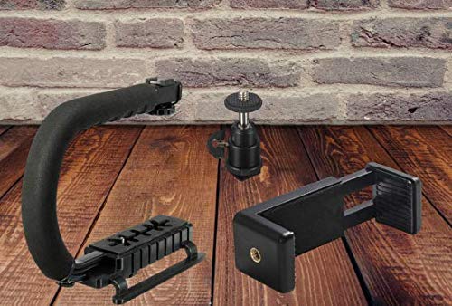 VIBLITZ® 3 in 1 Universal Stabilizer C-Shape Bracket Video Handheld Grip + Ball Head hot Shoe Adapter + Mobile Phone Clip Holder for 4in1 DSLR Camera +Camcorder +Smartphone Video Rig Mount Fit - Image 2
