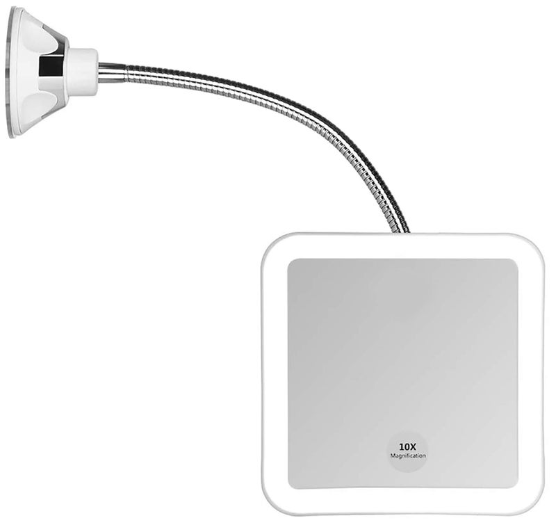 JiBen JiBen Square Flexible Gooseneck LED Lighted 10X Magnifying Makeup Mirror, Power Locking Suction Cup, Bright Diffused Light, 360 Degree Swivel, Portable Cordless Travel and Home Bathroom Vanity Mirror  - Image 1