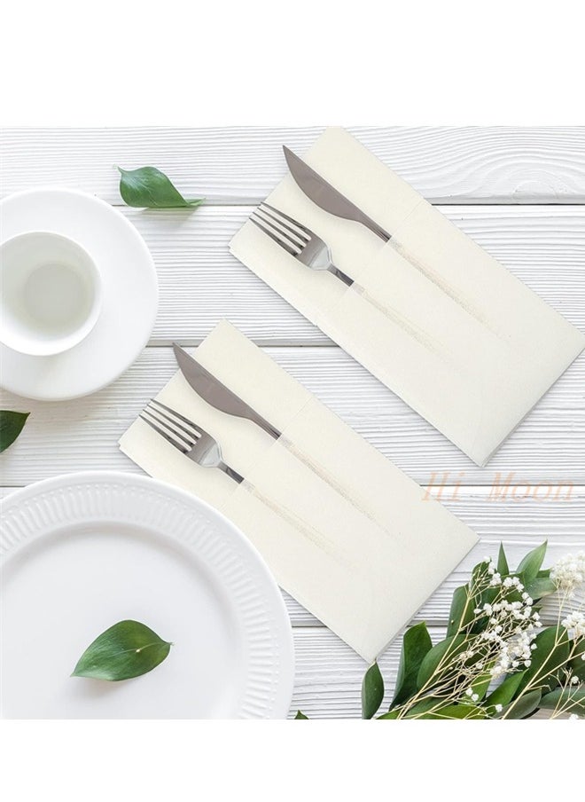 Hi Moon Disposable Cloth Like Napkins, Built-in Flatware Pocket, Wedding Party Linen Feel White Napkin, Prefolded for Silverware,50 Count  - Image 2