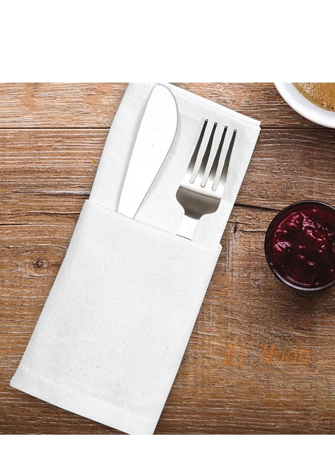 Hi Moon Disposable Cloth Like Napkins, Built-in Flatware Pocket, Wedding Party Linen Feel White Napkin, Prefolded for Silverware,50 Count  - Image 5