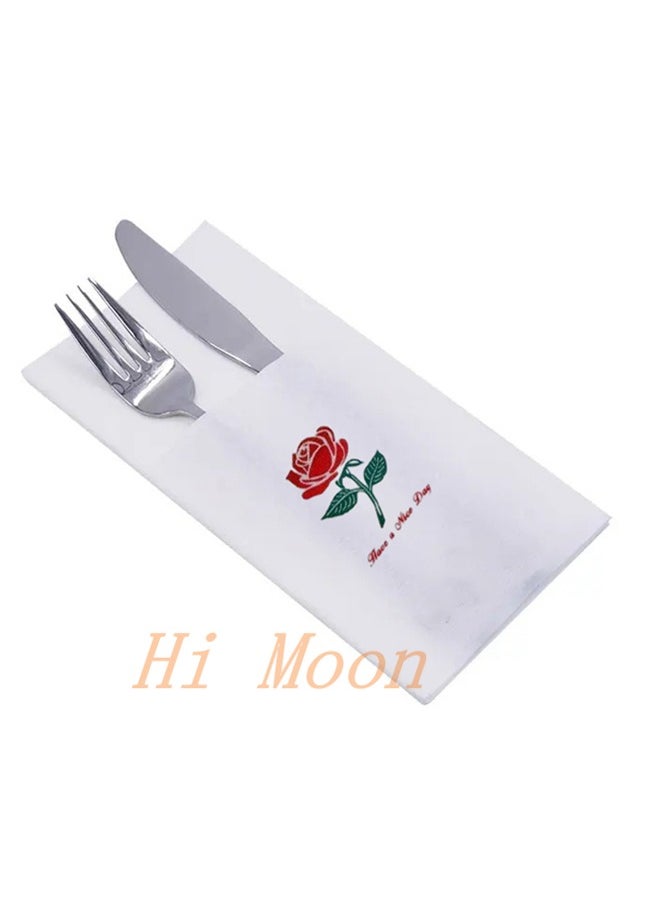 Hi Moon - Disposable Cloth Like Napkins, Built-in Flatware Pocket, Wedding Party Linen Feel White Napkin, Prefolded for Silverware,50 Count - Image 1