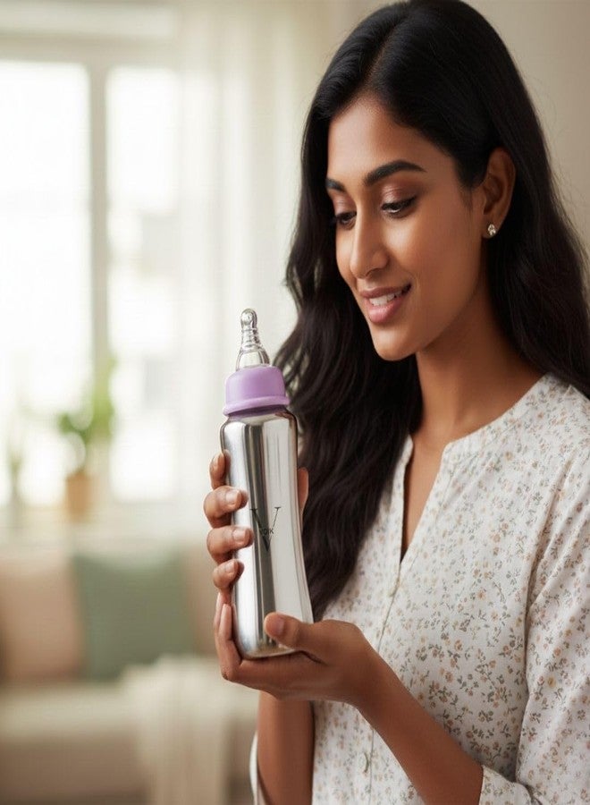 VOIK Vega AKA Stainless Steel Feeding Bottle | 304 Food-Grade Steel | BPA-Free | Leak Proof | Eco-Friendly Baby Bottle (240 Ml) (Pink) - Image 2