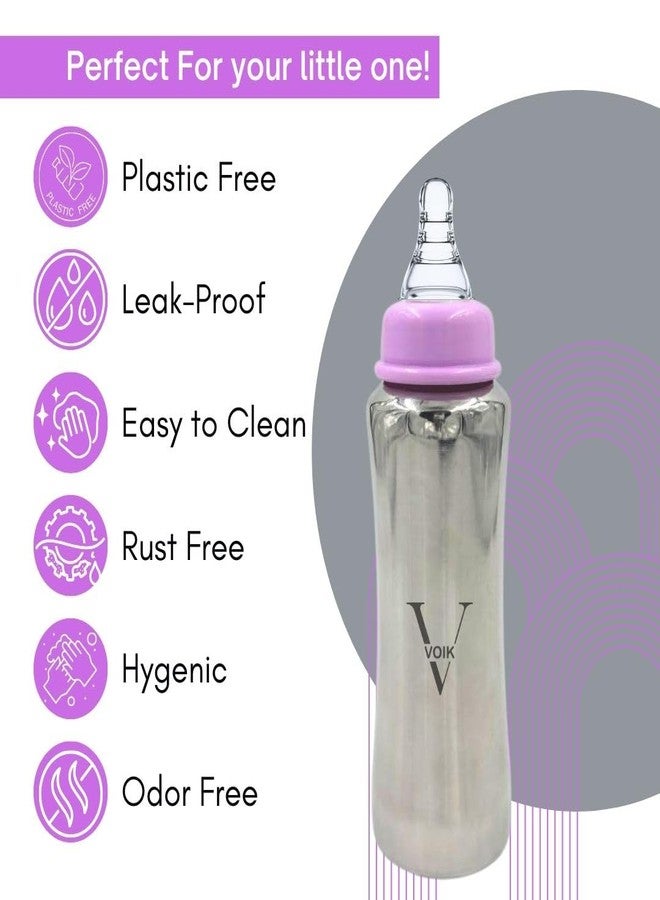 VOIK Vega AKA Stainless Steel Feeding Bottle | 304 Food-Grade Steel | BPA-Free | Leak Proof | Eco-Friendly Baby Bottle (240 Ml) (Pink) - Image 3
