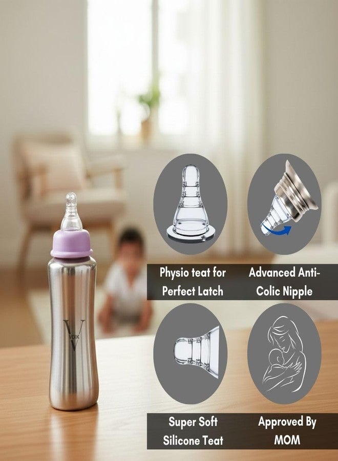 VOIK Vega AKA Stainless Steel Feeding Bottle | 304 Food-Grade Steel | BPA-Free | Leak Proof | Eco-Friendly Baby Bottle (240 Ml) (Pink) - Image 4