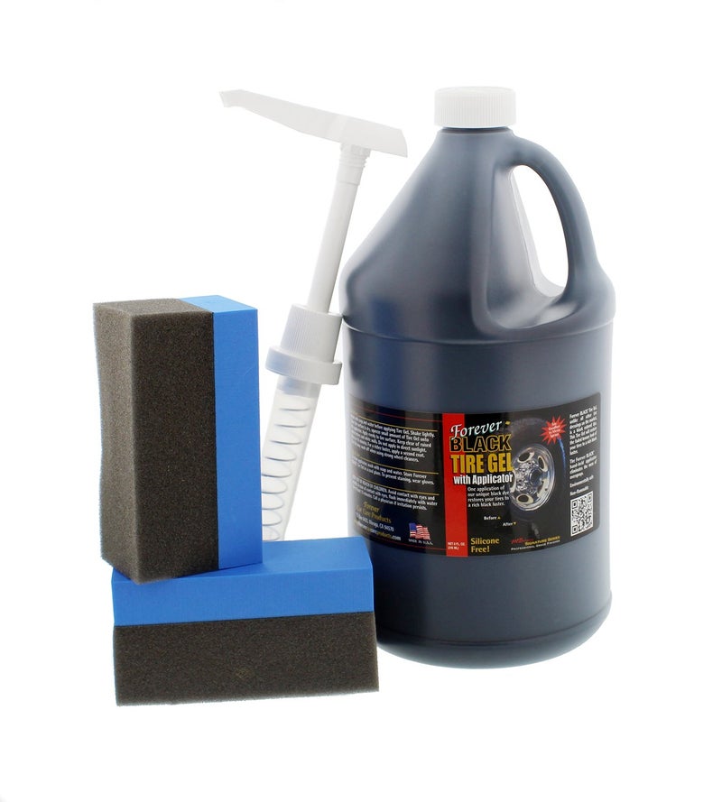 Forever BLACK Tire Gel Gallon w/Dispensing Pump and 2 Foam applicators - Image 1