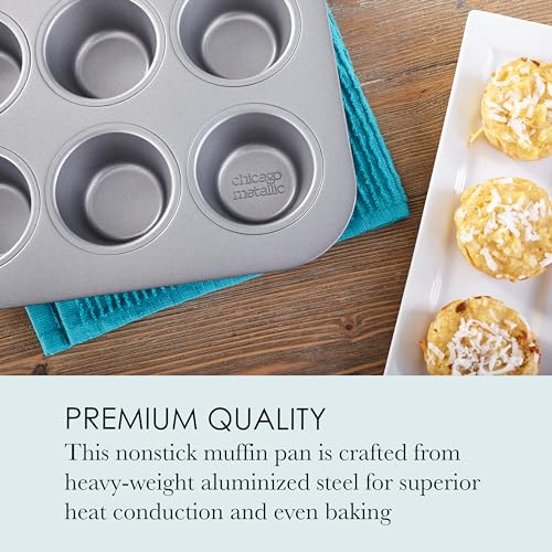 Chicago Metallic Commercial II Non-Stick 12-Cup Muffin Pan. Make muffins, cupcakes, mini quiches, egg cups, and more, 15.8 L x 11.3 W x 1.5 H; - Image 4