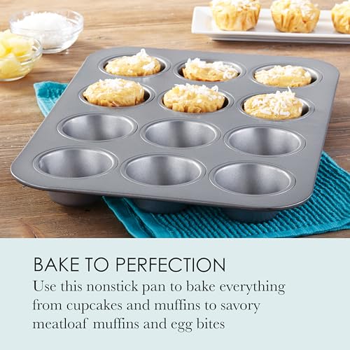 Chicago Metallic Commercial II Non-Stick 12-Cup Muffin Pan. Make muffins, cupcakes, mini quiches, egg cups, and more, 15.8 L x 11.3 W x 1.5 H; - Image 3