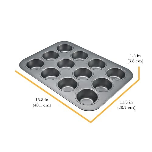 Chicago Metallic Commercial II Non-Stick 12-Cup Muffin Pan. Make muffins, cupcakes, mini quiches, egg cups, and more, 15.8 L x 11.3 W x 1.5 H; - Image 2