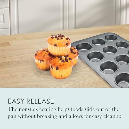 Chicago Metallic Commercial II Non-Stick 12-Cup Muffin Pan. Make muffins, cupcakes, mini quiches, egg cups, and more, 15.8 L x 11.3 W x 1.5 H; - Image 5
