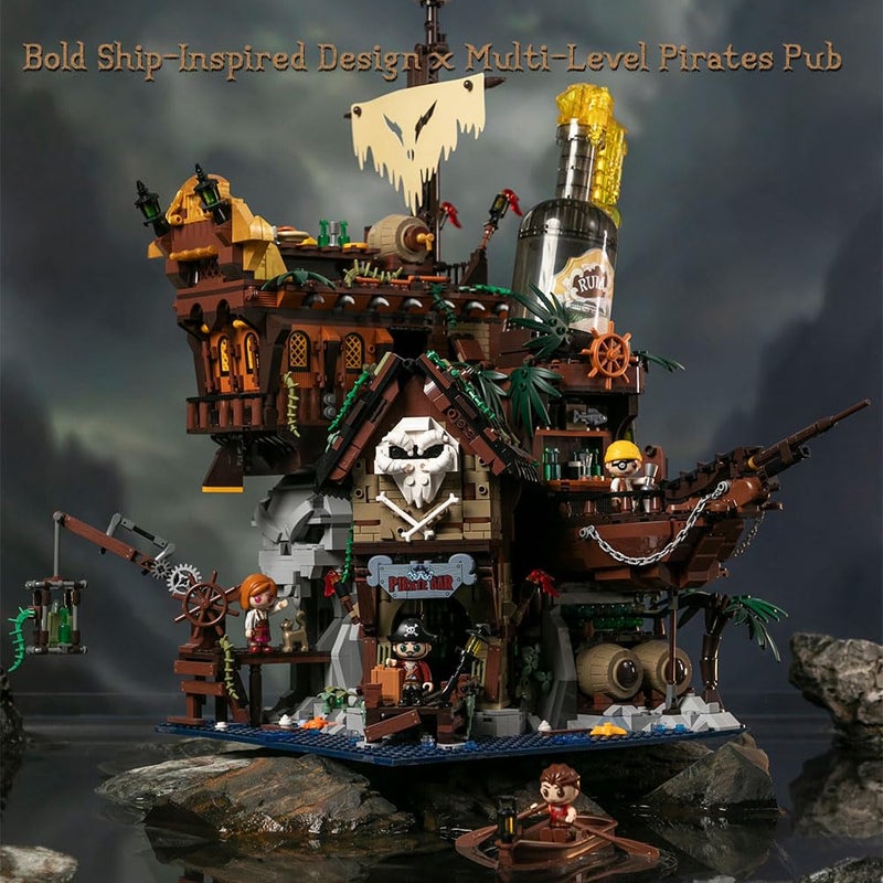 PANTASY Pirate Pub Building Kit â€“ Modular Shipwreck Tavern Architecture Deck with Terrace Bar, Rum Bottle & Pirate Figures â€“ Creative Nautical Display Set for Adults and Collectors - Image 2