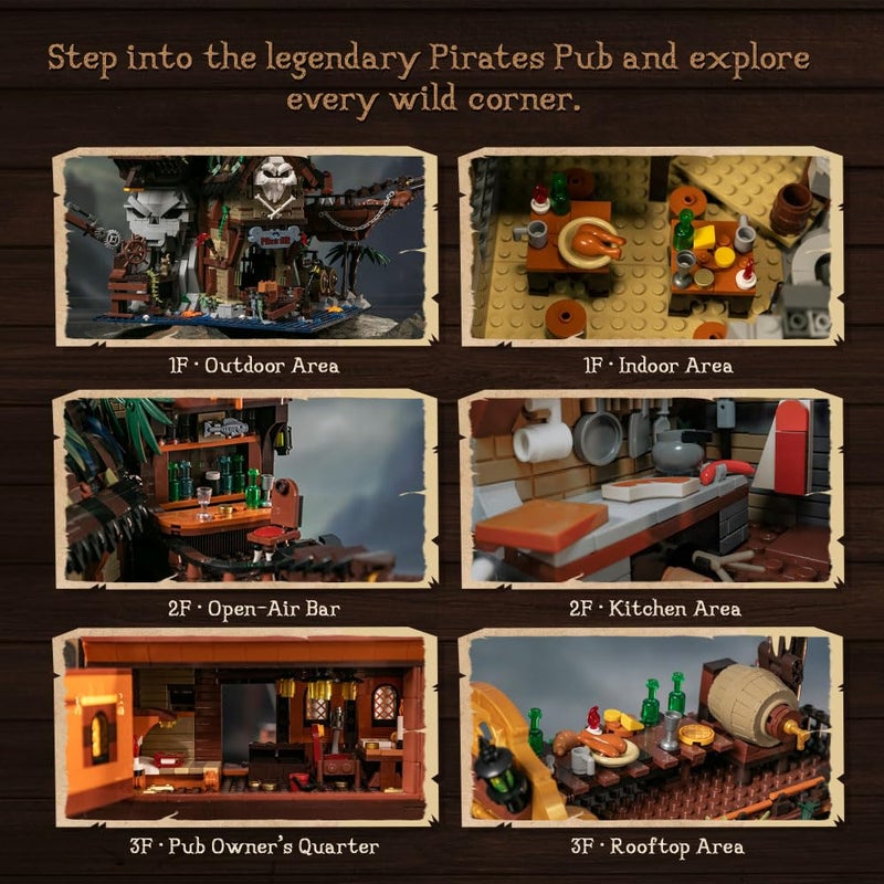PANTASY Pirate Pub Building Kit â€“ Modular Shipwreck Tavern Architecture Deck with Terrace Bar, Rum Bottle & Pirate Figures â€“ Creative Nautical Display Set for Adults and Collectors - Image 5